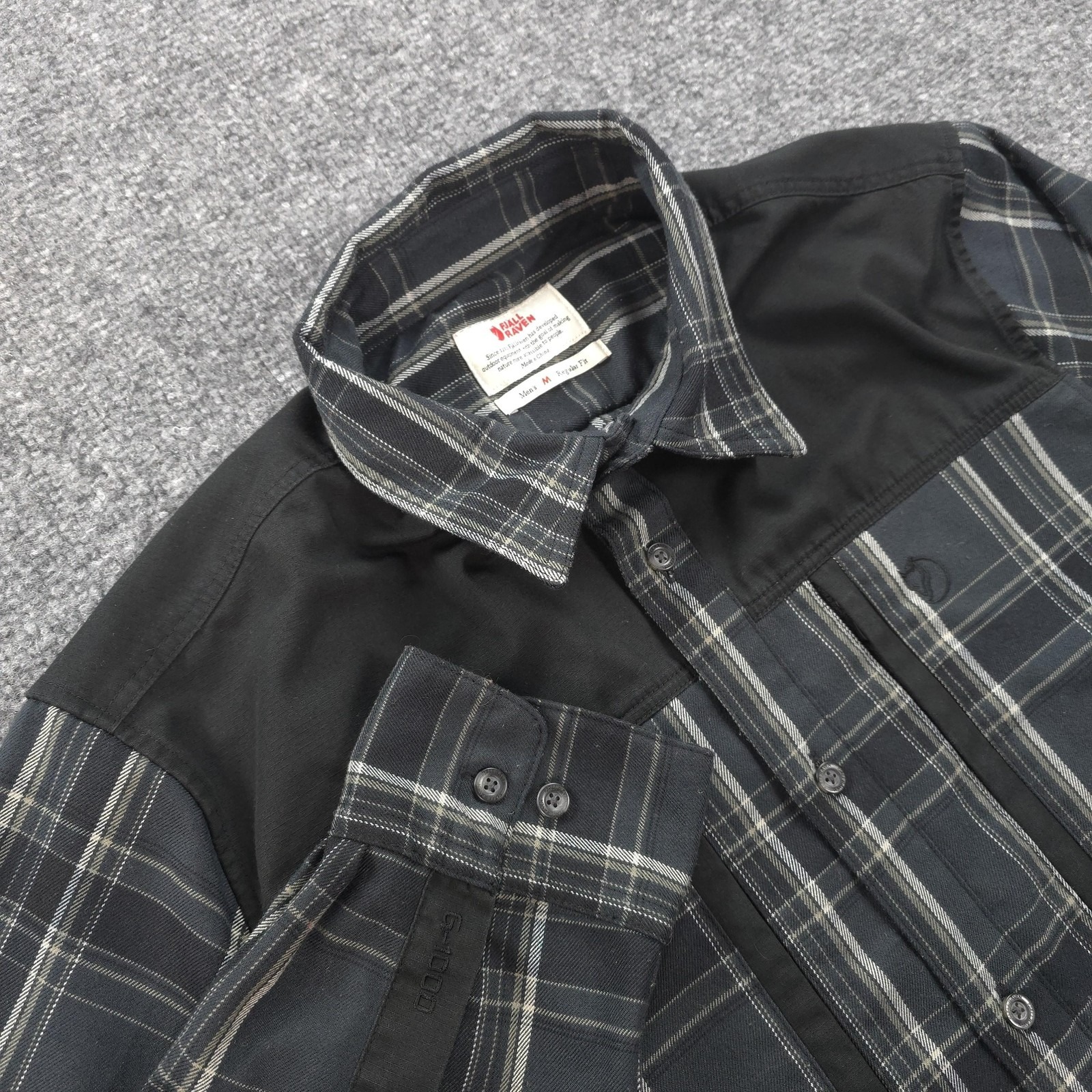 Fjallraven Shirt Mens Medium Gray Plaid Singi Pro G1000 Hiking Outdoor Flannel